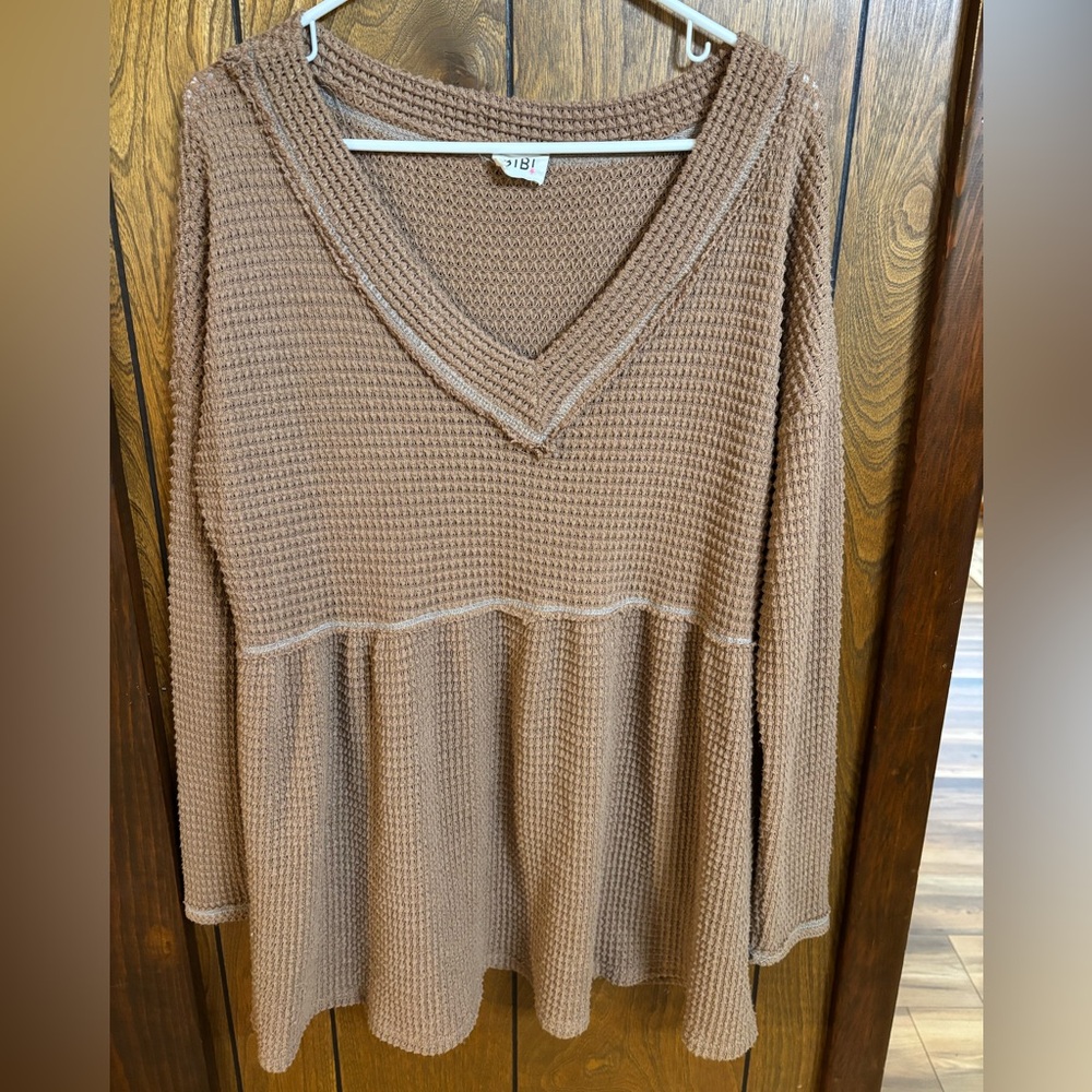 BiBi Brown Waffle Knit Tunic Top